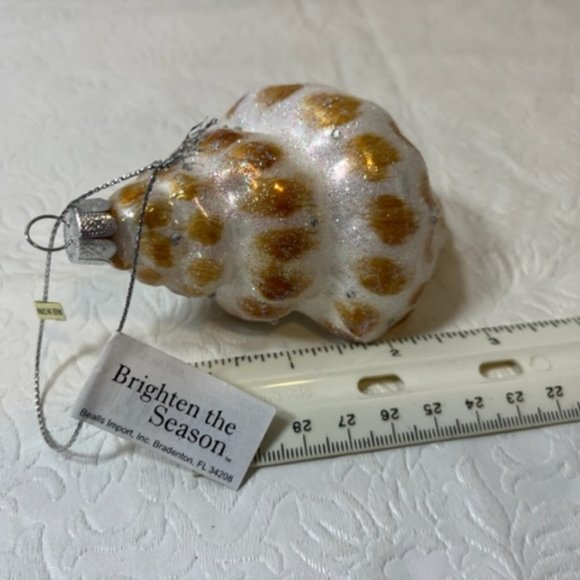 Conch Shell Coastal Beach Christmas Glass Glitter Ornament Brown White 4"x2.5" - Picture 5 of 5